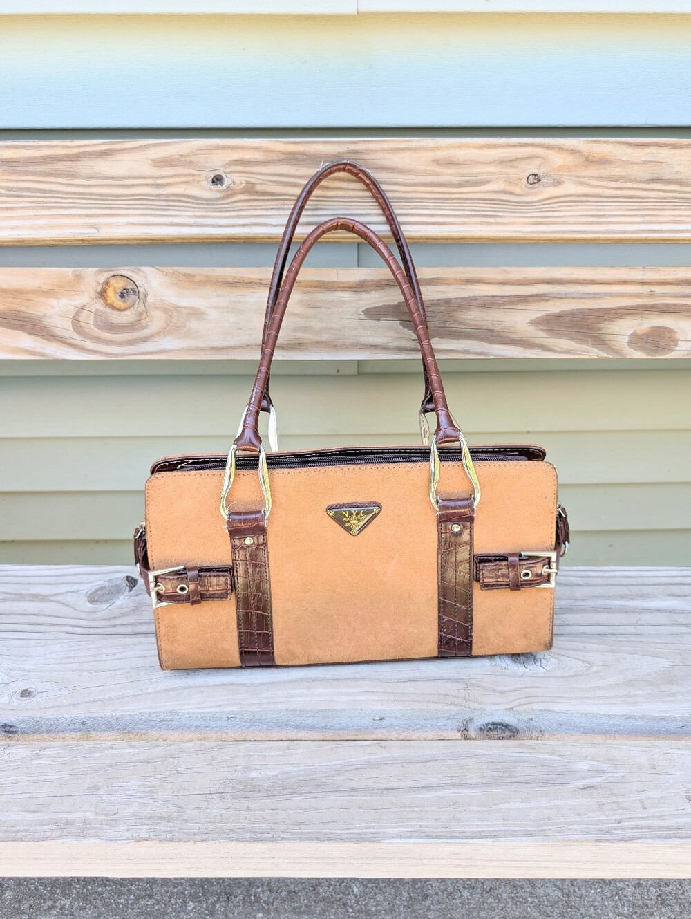 NYC Accessories Y2K Vintage Brown Tan Suede Shoulder Bag